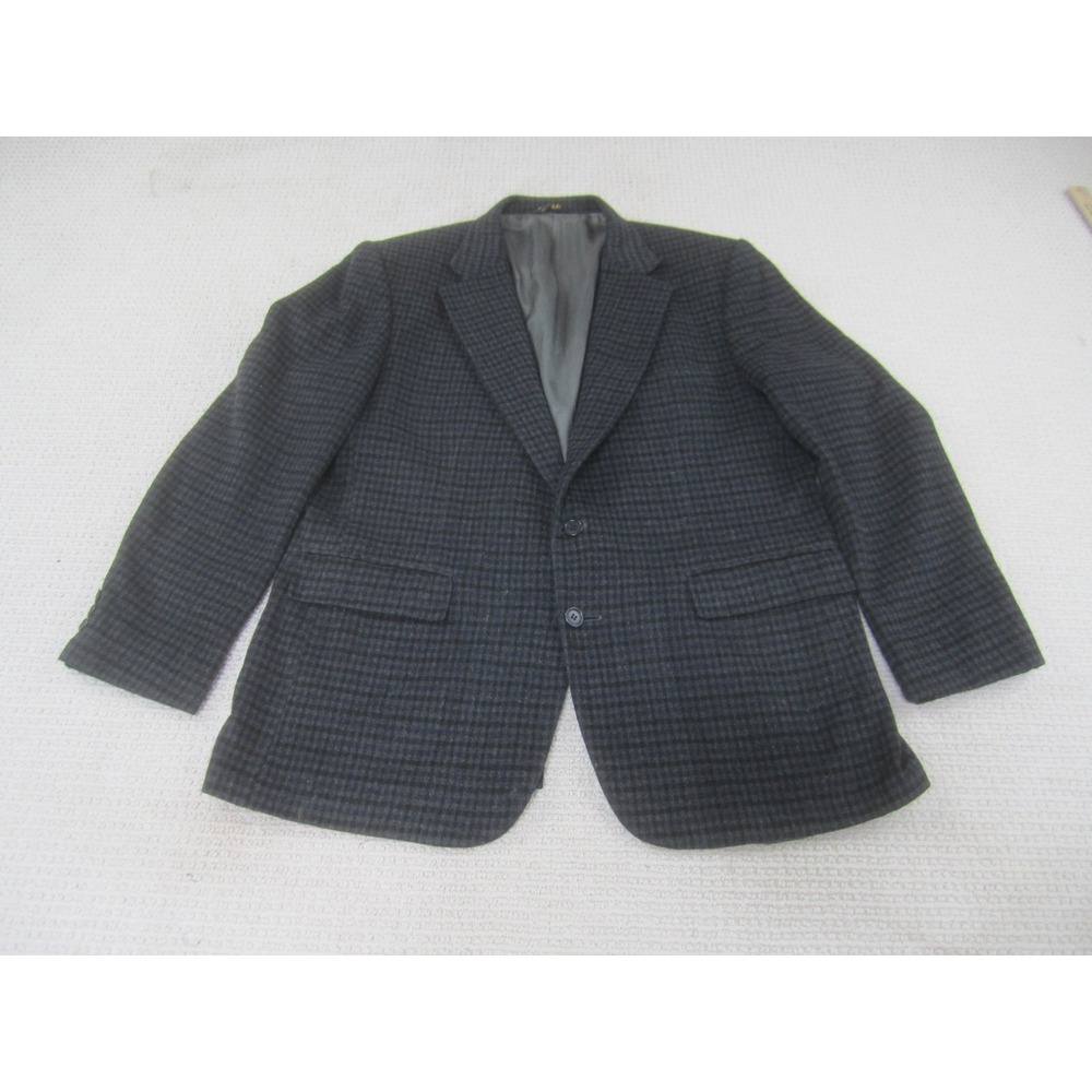 VTG Hill & Archer Jacket Mens‎ 46 Blue Gray Plaid 2-Button Blazer Sport